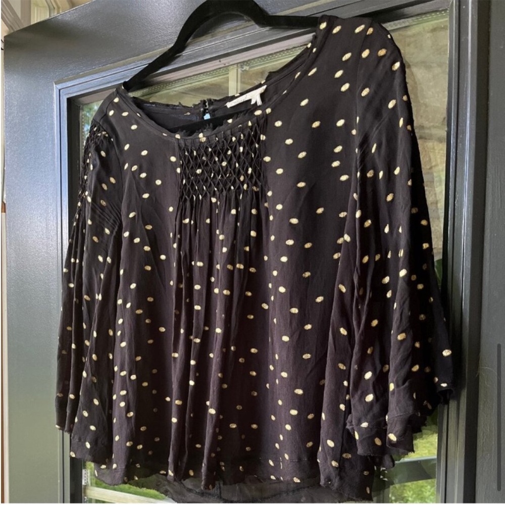 ANTHROPOLOGIE Floreat Everafter Black and Gold Blouse Top Size M Like New